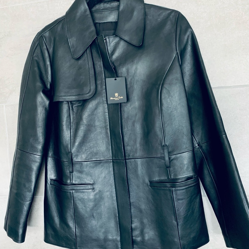 Massimo Dutti Black Leather Trench